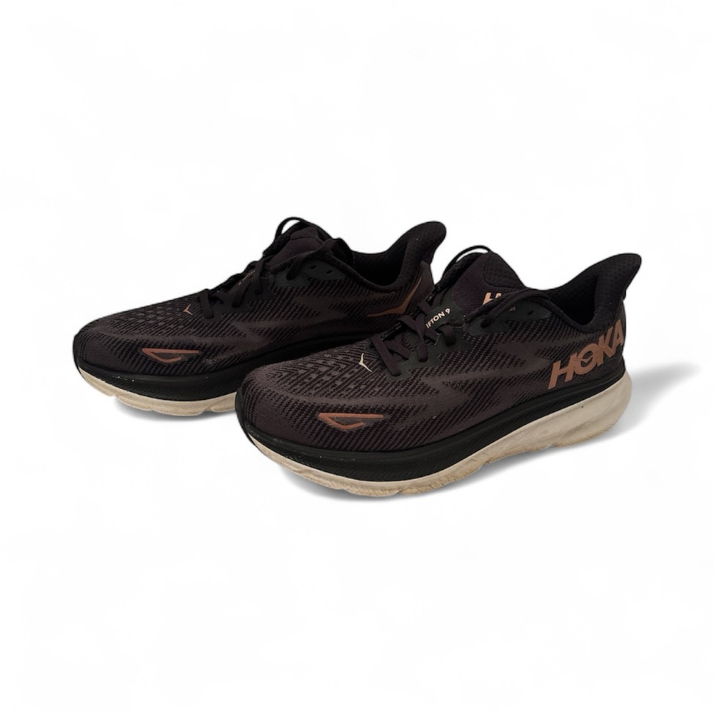 Hoka Clifton 9 Black and Brown Athletic Shoes